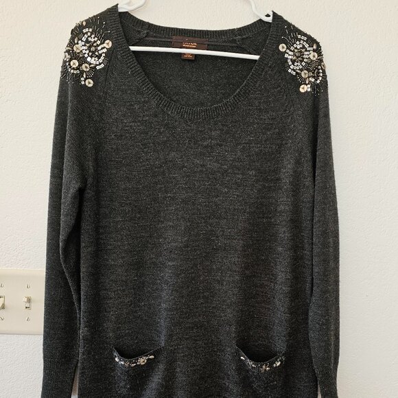 VICTOR ALFANO Women's Gray Wool Sweater - Gem Details - Size M - Pockets - Picture 1 of 6